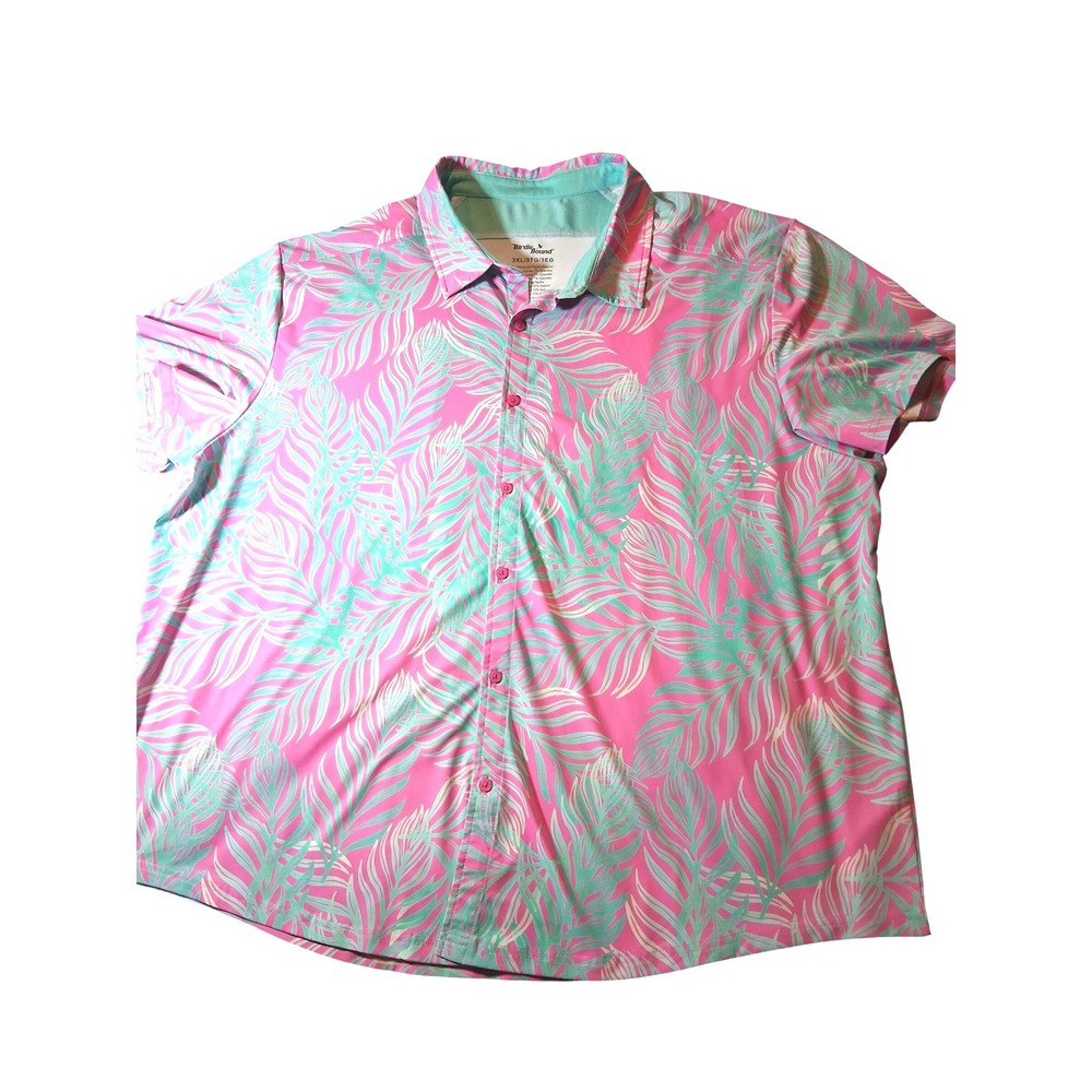 Birdie‎ Bound Mens 3XL Tropical Palm Golf Polo Shirt Pink Mint Green Stretch UV